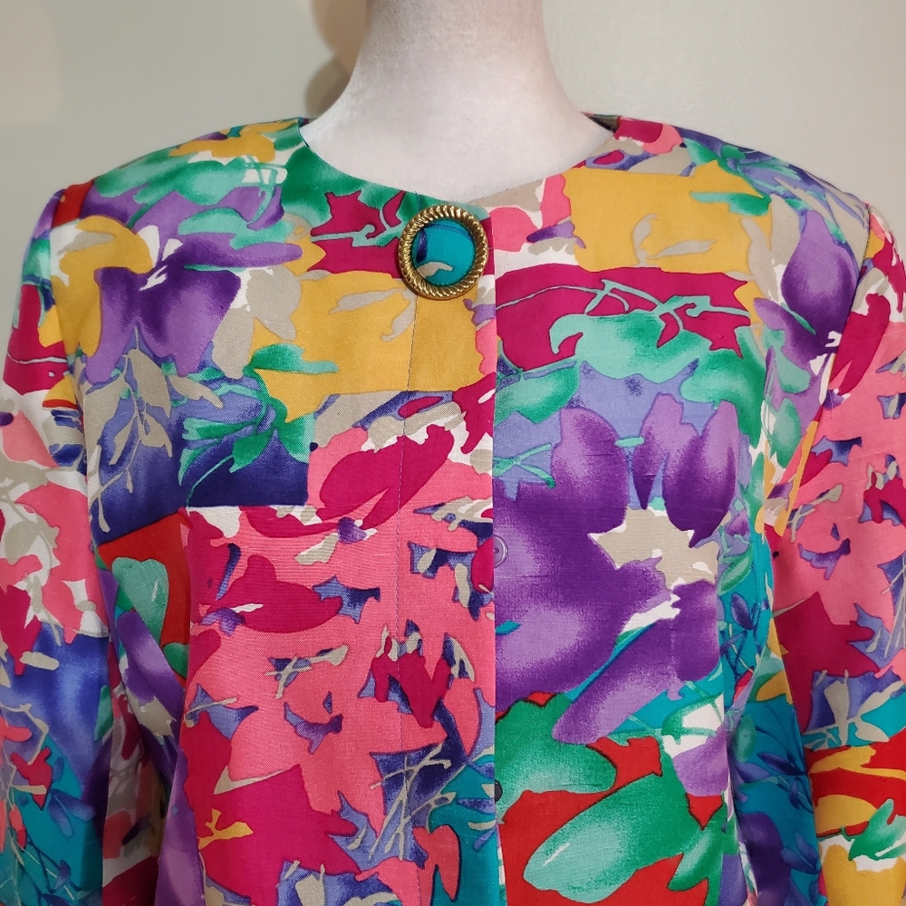 Anne Crimmins for UMI Collections vtg silk floral straight skirt blazer suit 8 - Picture 8 of 12